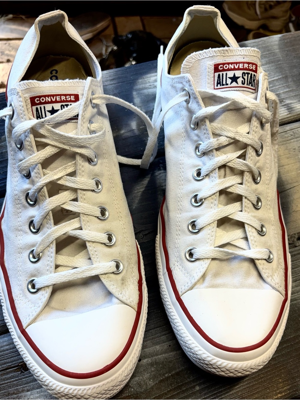 White Converse All Star sneakers with red trim #classic #canvas size 16